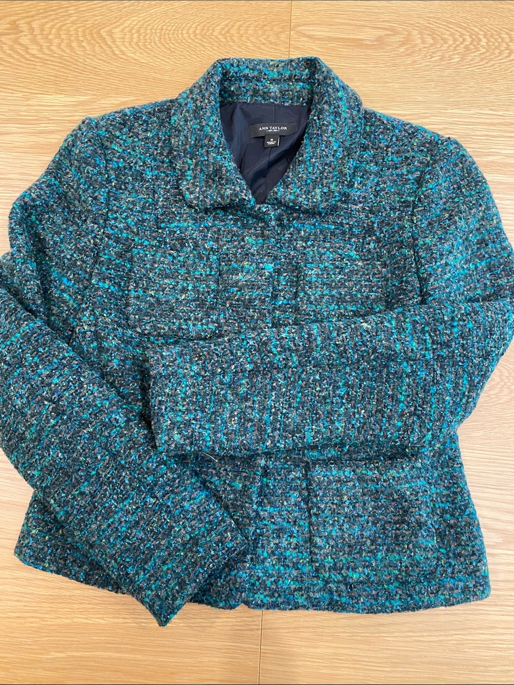 Ann Taylor 6 Blue Green Wool Boucle Jacket